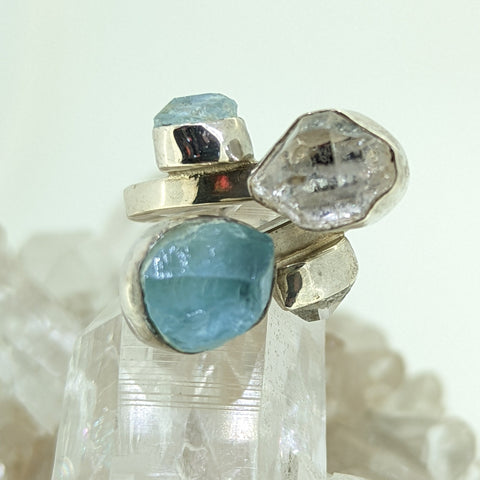 Aquamarine and Herkimer Diamond Ring