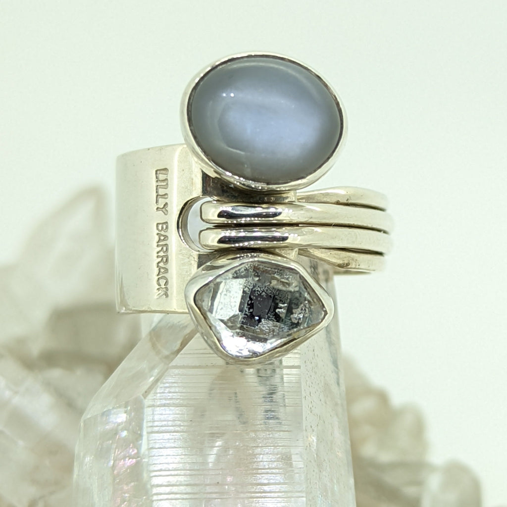 Sterling Silver Herkimer Diamond and Grey Moonstone Ring