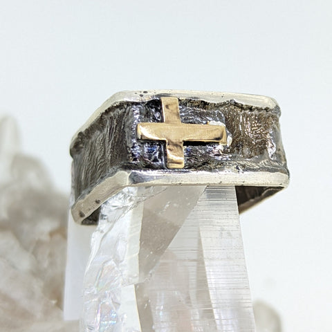 Sterling Silver and 14K Yellow Gold Cross Ring