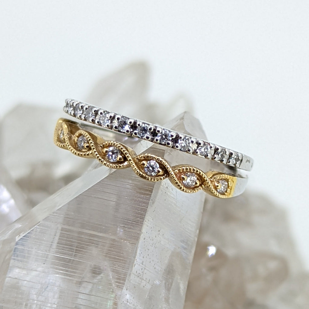 14K White and Yellow Gold Diamond Stacking Bands