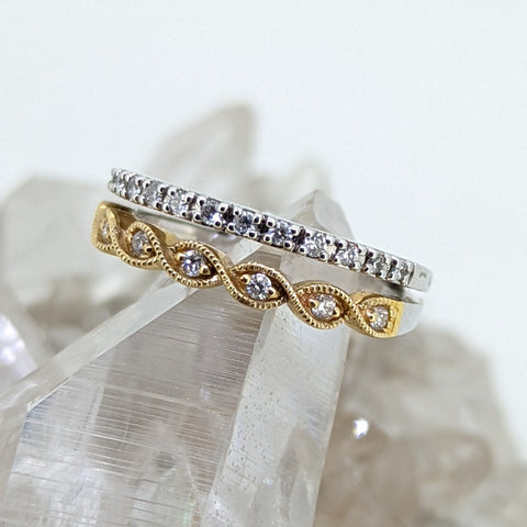 14K White and Yellow Gold Diamond Stacking Bands