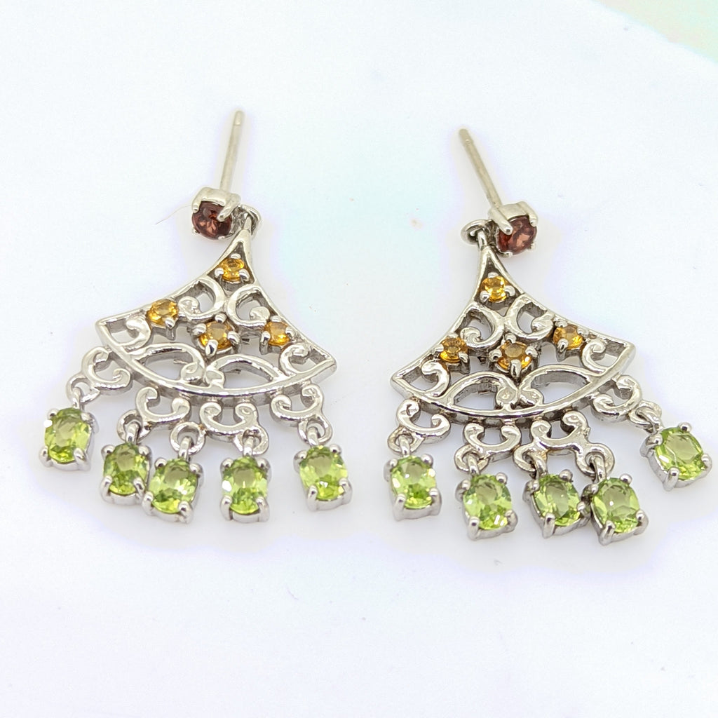 Sterling Silver and 18K White Gold Multi Stone Earrings