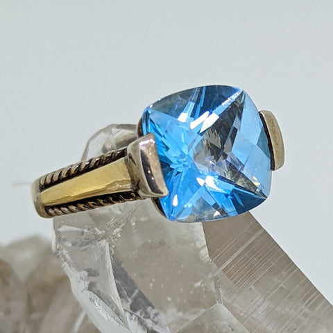 18K Yellow Gold and Sterling Silver Blue Topaz Ring