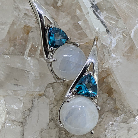 Sterling Silver Moonstone and Blue Topaz Earrings