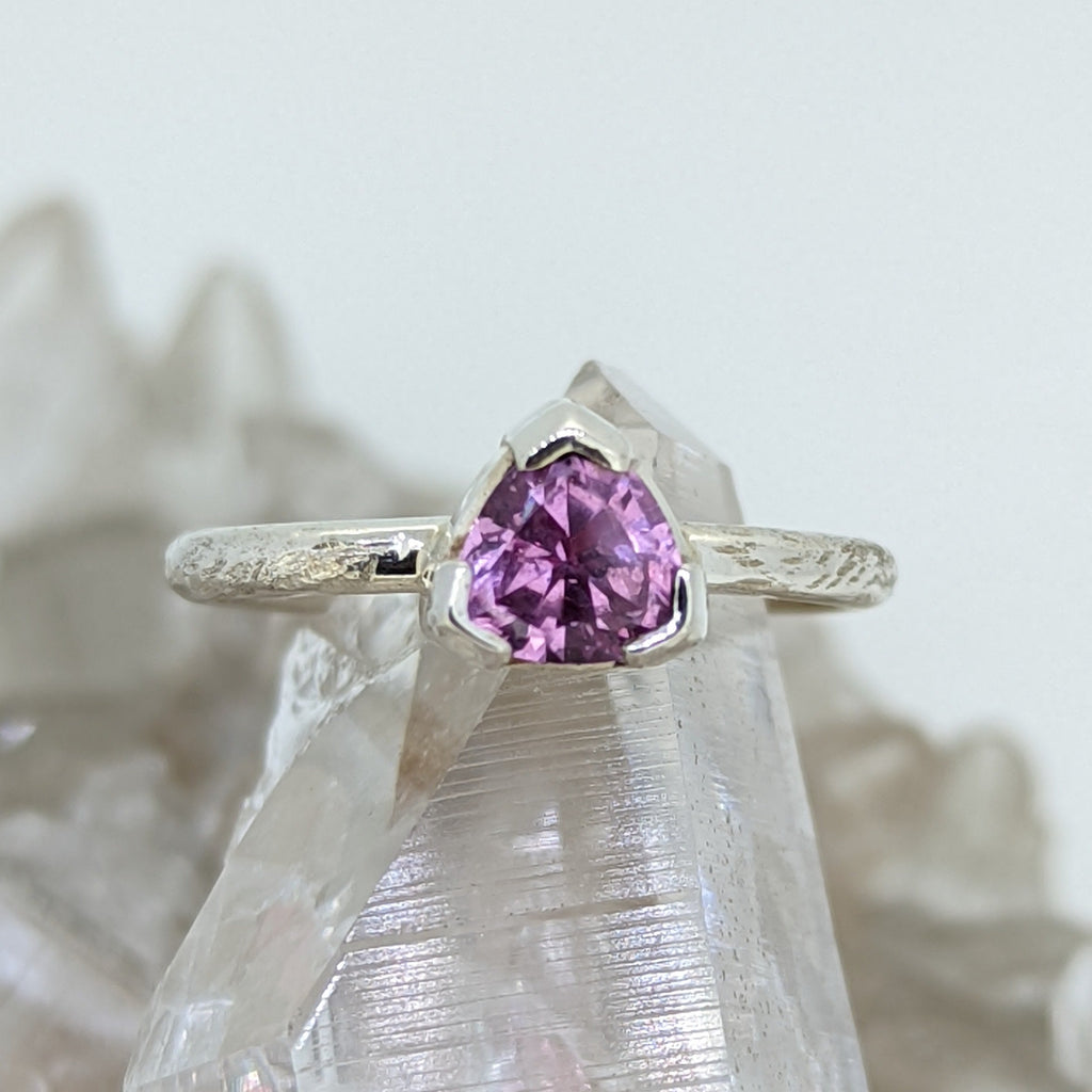 Sterling Silver Created Pink Sapphire Ring
