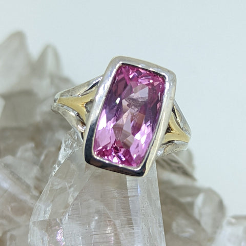 18K Yellow Gold Sterling Silver Created Pink Sapphire