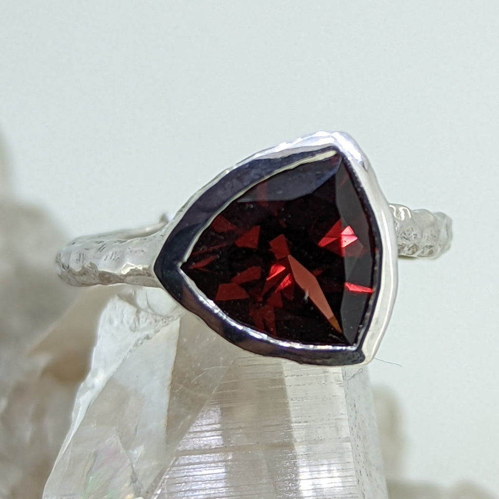 Hammered Sterling Silver Garnet Ring
