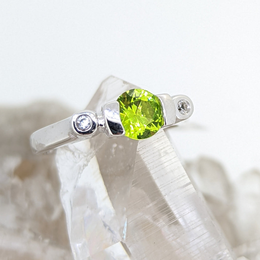 Sterling Silver Peridot and White Sapphire Ring
