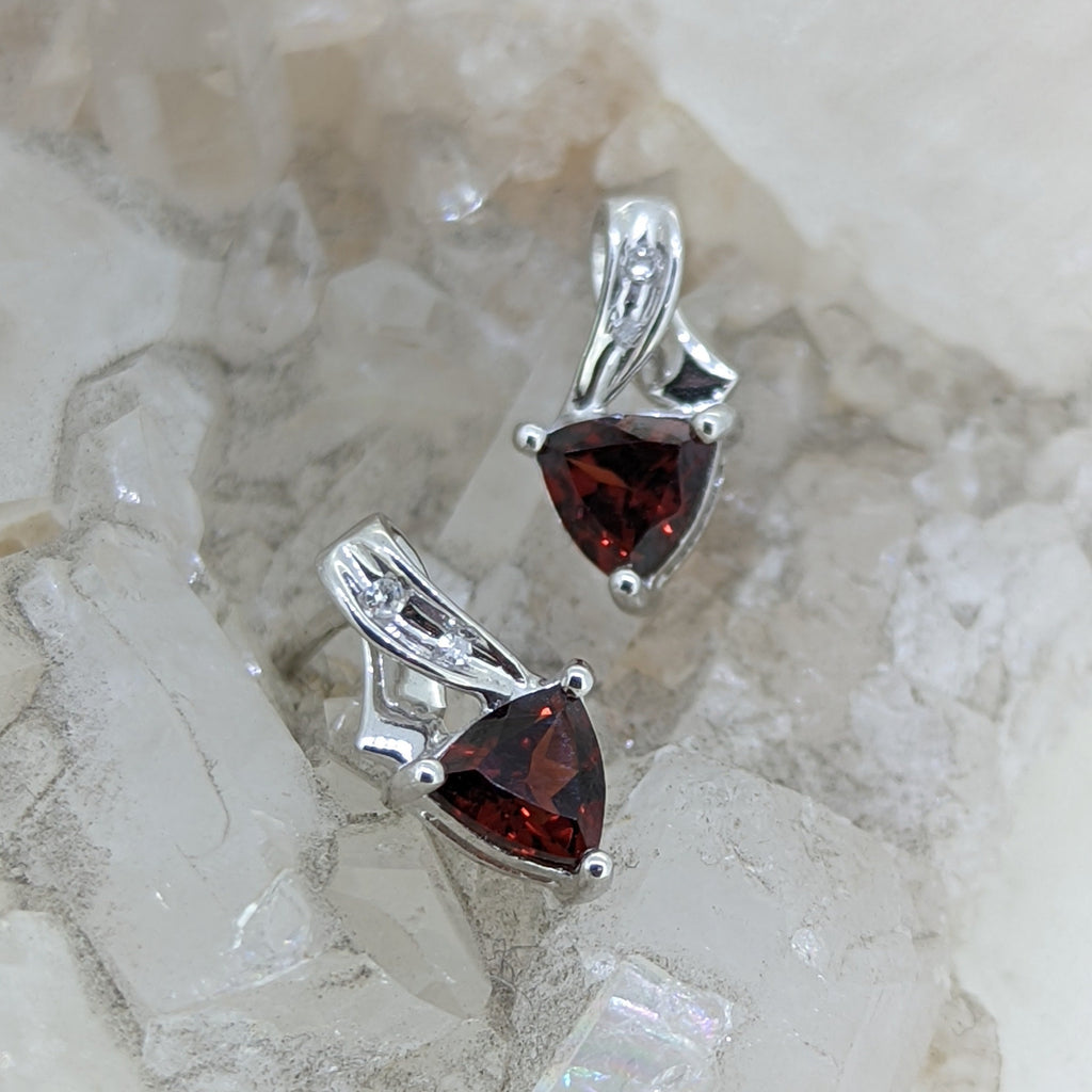 Sterling Silver Garnet and Diamond Earrings