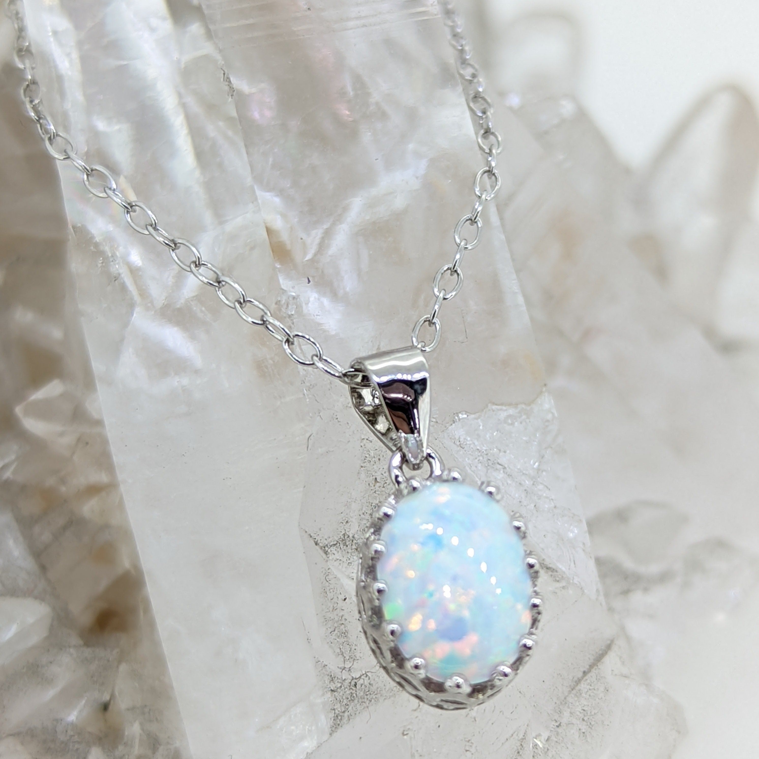 Opal Necklace, 18k White Gold Faceted Opal Pendant 1.50 Carat, Certified  Opal, Real Opal Jewelry, 18