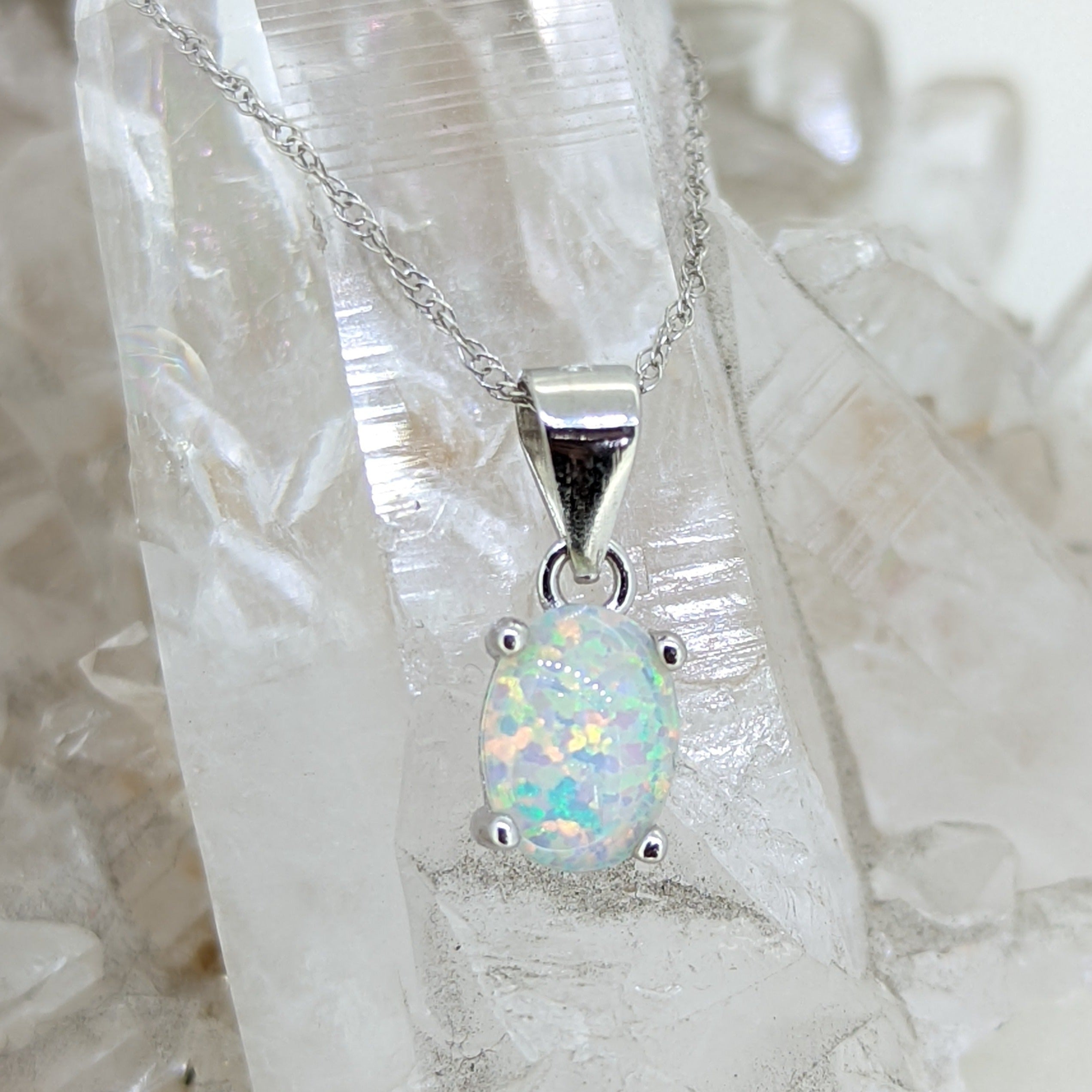 Sterling Silver Created Opal Necklace