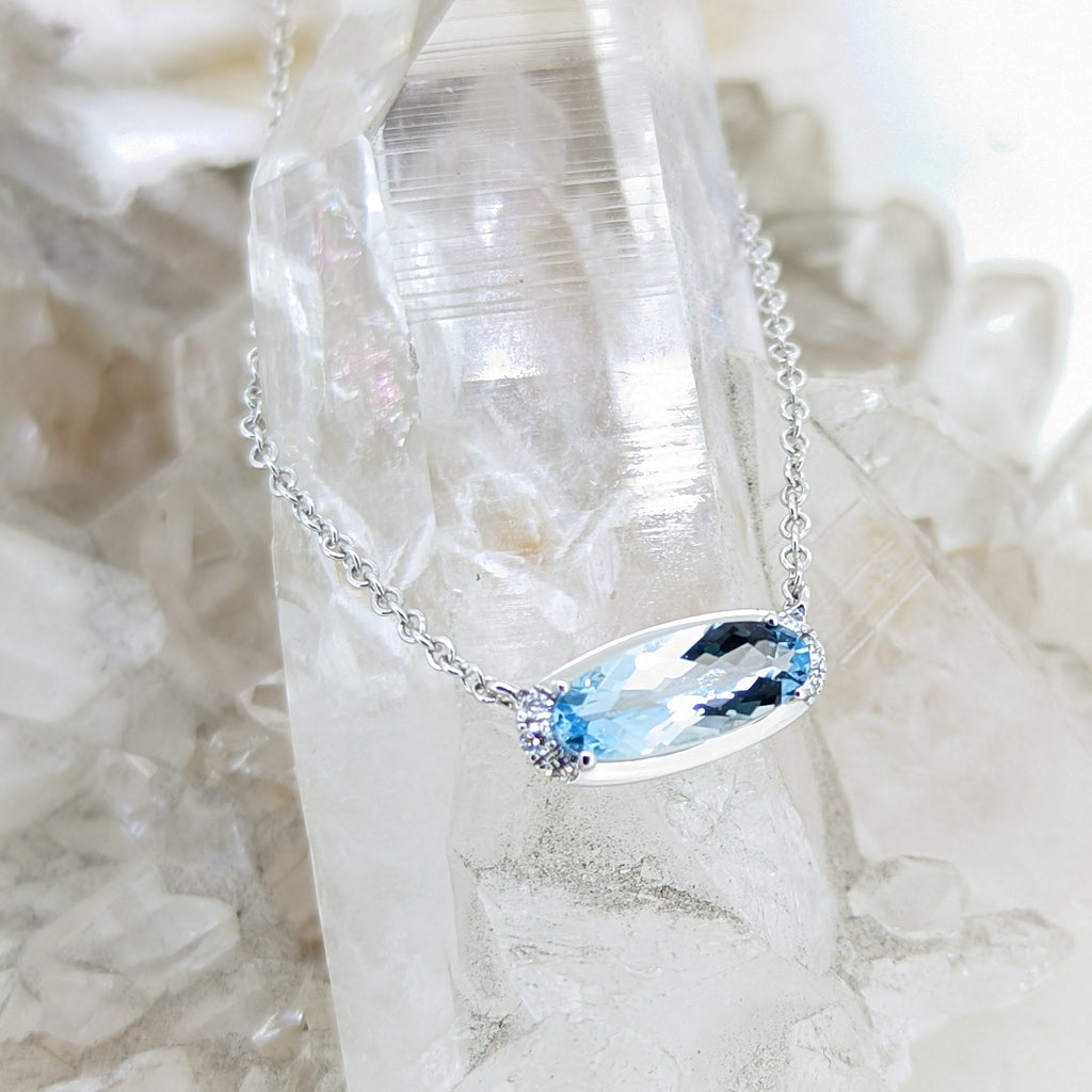 14K White Gold Aquamarine Necklace