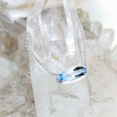 14K White Gold Aquamarine Necklace