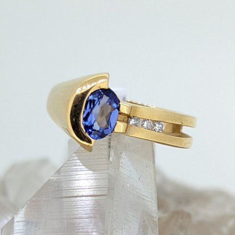 14K Yellow Gold Tanzanite and Diamond Ring