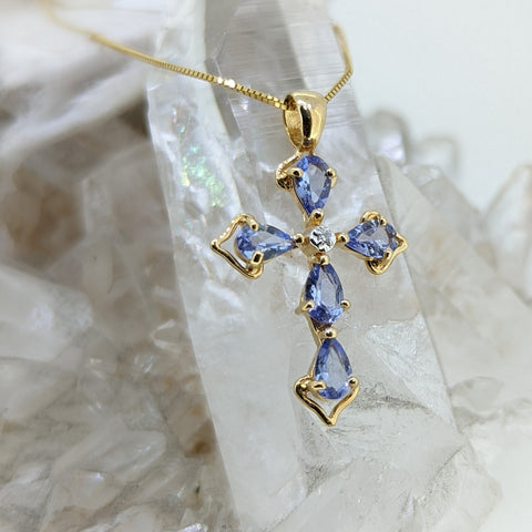 14K Yellow Gold Tanzanite Cross Necklace