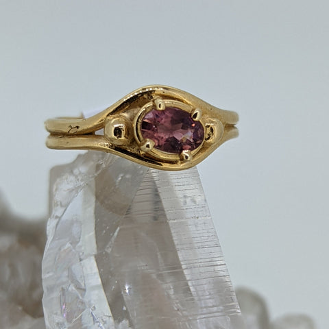 14K Yellow Gold Pink Tourmaline and Diamond Ring