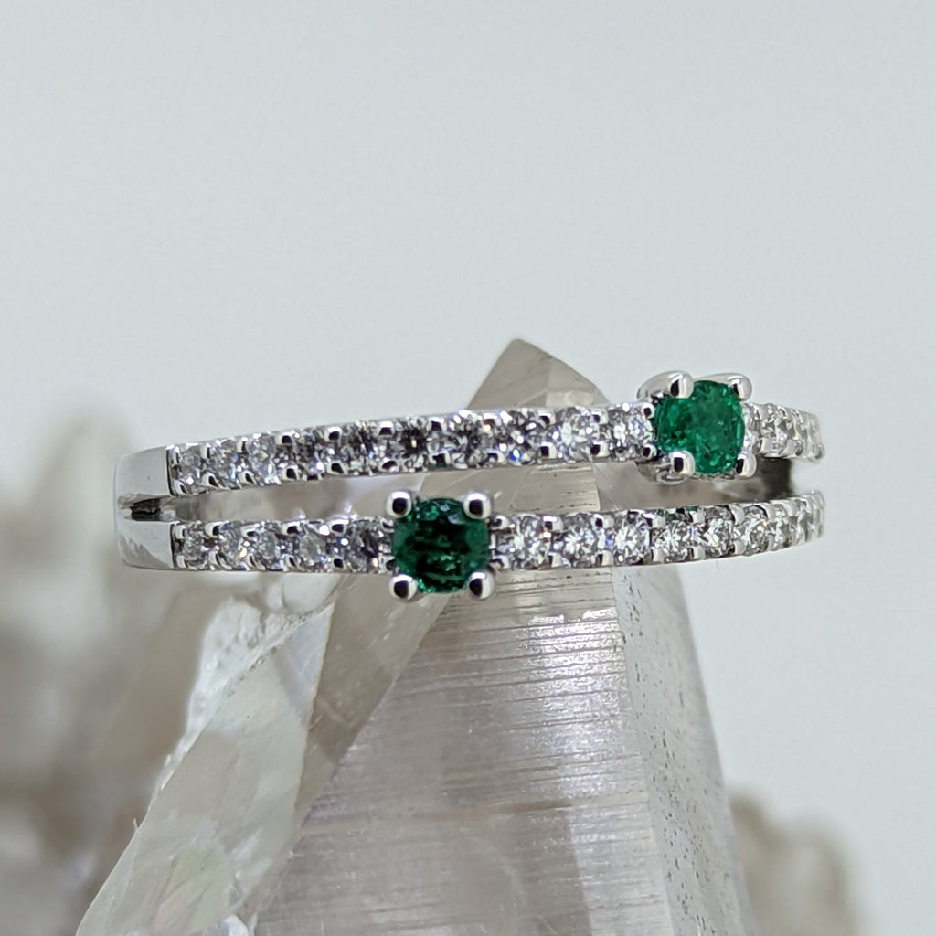 14K White Gold Emerald and Diamond Ring