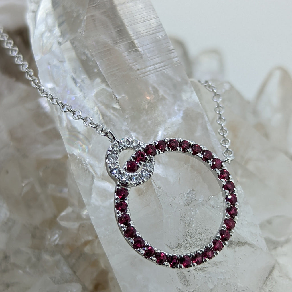 14K White Gold Ruby and Diamond Necklace