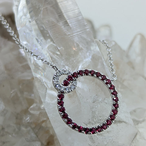 14K White Gold Ruby and Diamond Necklace
