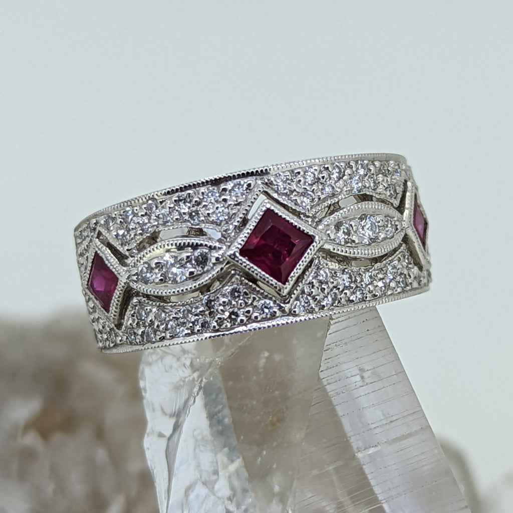 14K White Gold Ruby and Diamond Ring
