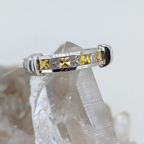 14K White Gold Diamond and Yellow Sapphire Ring