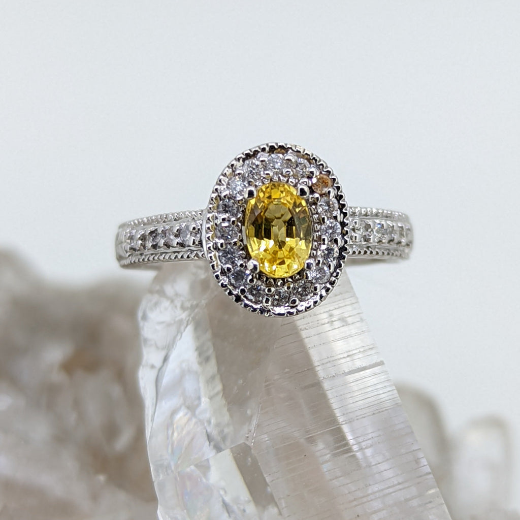 14K White Gold Yellow Sapphire Ring