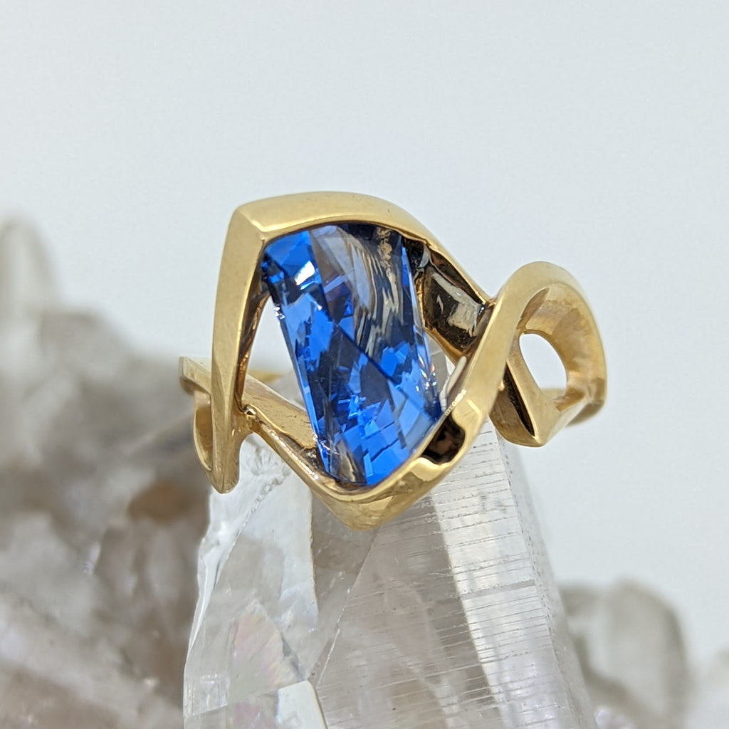 14K Yellow Gold Created Blue Spinel Ring
