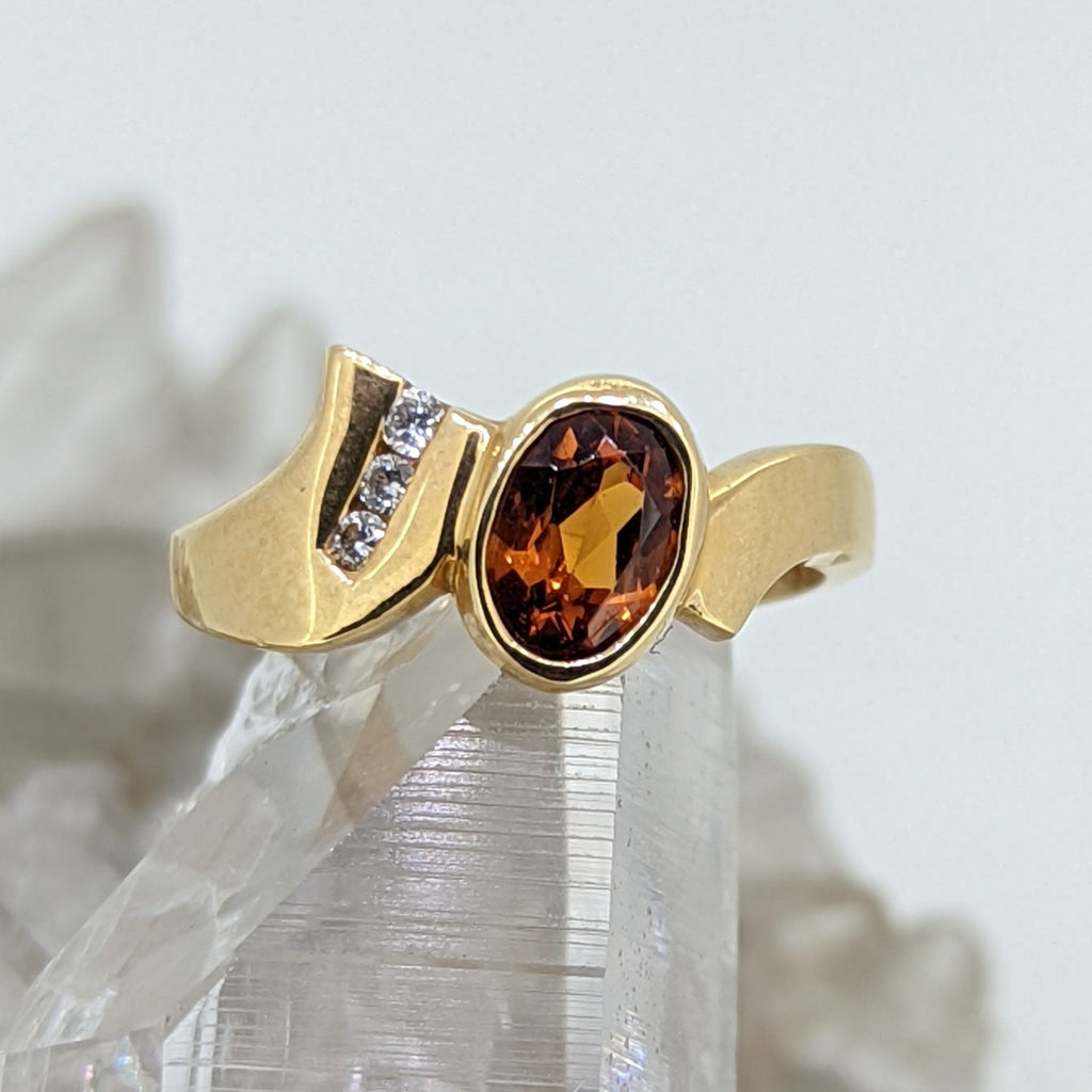 14K Yellow Gold Cognac Garnet and Diamond Ring