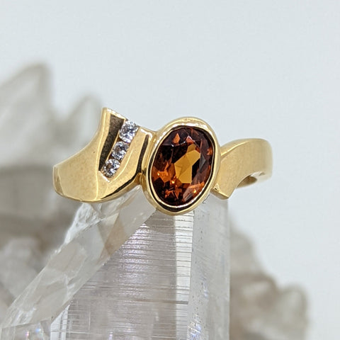14K Yellow Gold Cognac Garnet and Diamond Ring