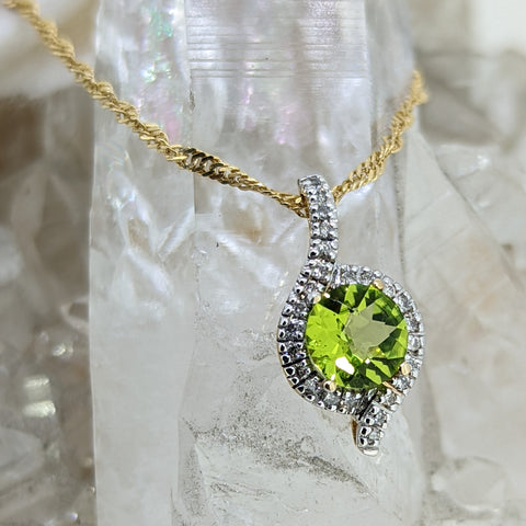 14K Yellow Gold Peridot and Diamond Necklace