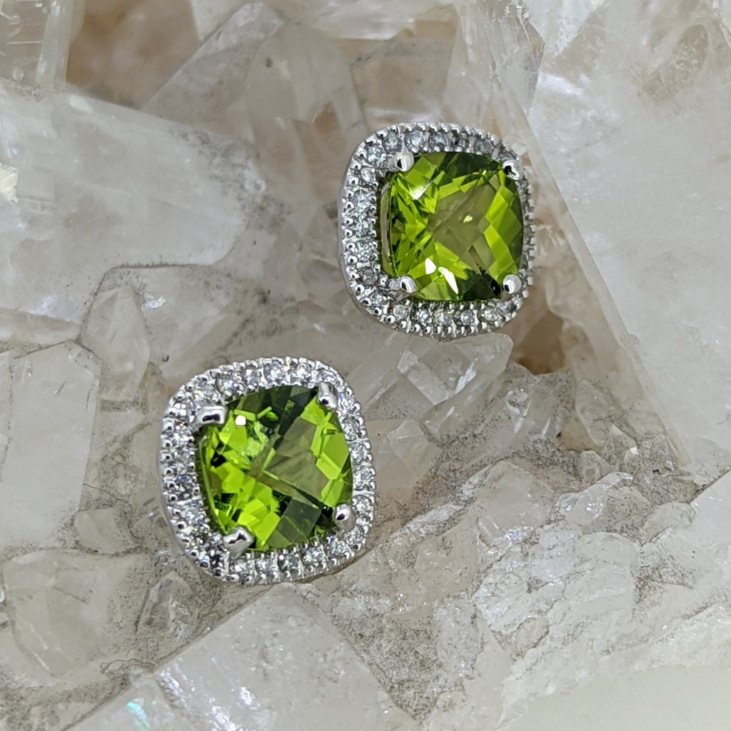 14K White Gold Peridot and Diamond Earrings