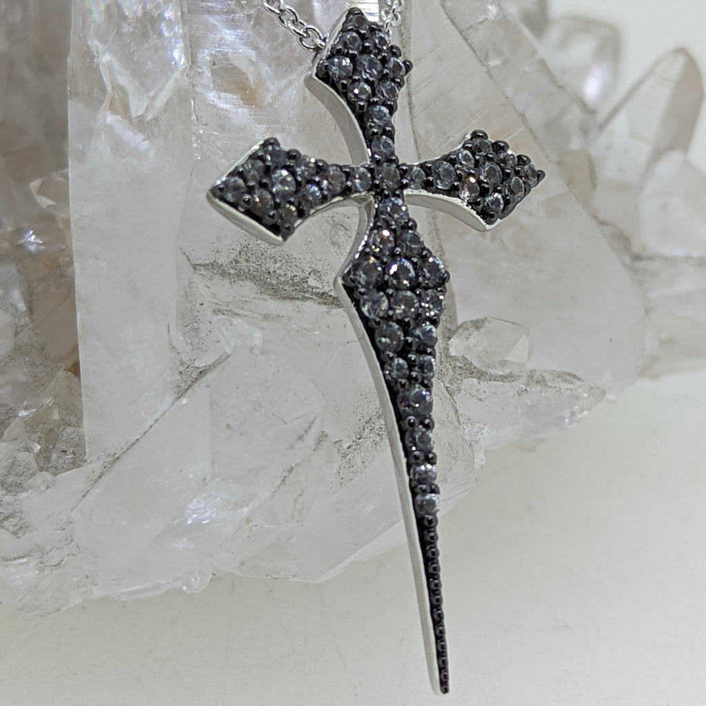 Sterling Silver White Sapphire Cross Necklace