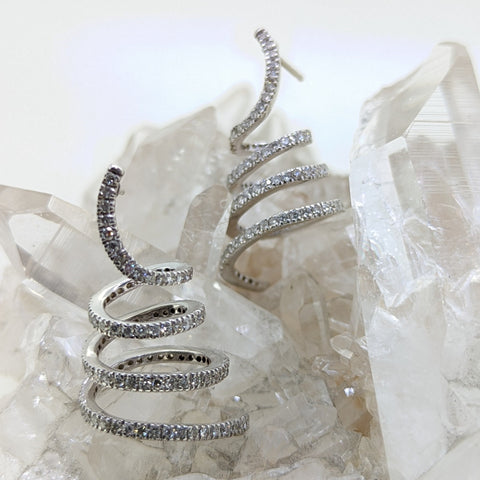 14K White Gold Diamond Spiral Earrings
