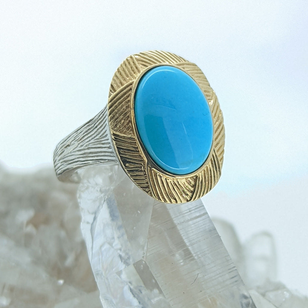 18K Yellow Gold and Sterling Silver Turquoise Ring