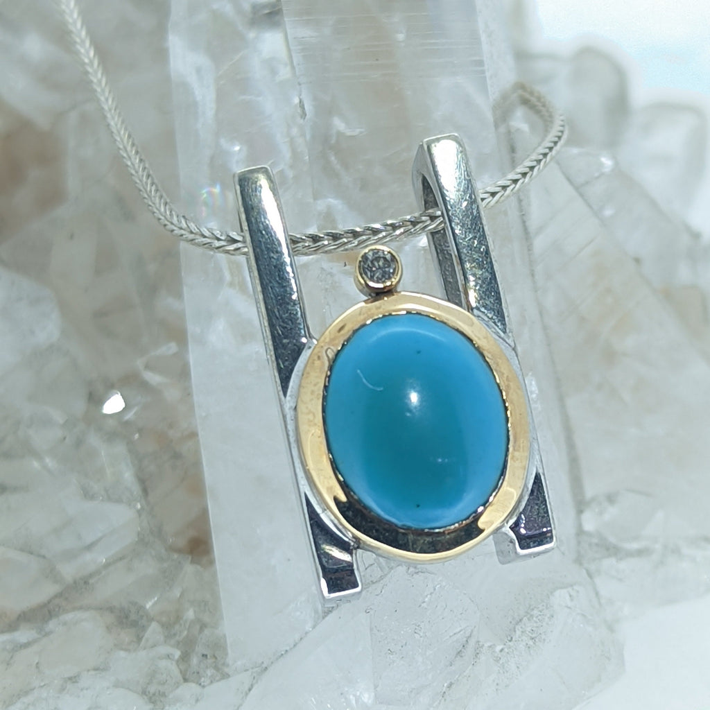 14K Yellow Gold and Sterling Silver Turquoise Necklace