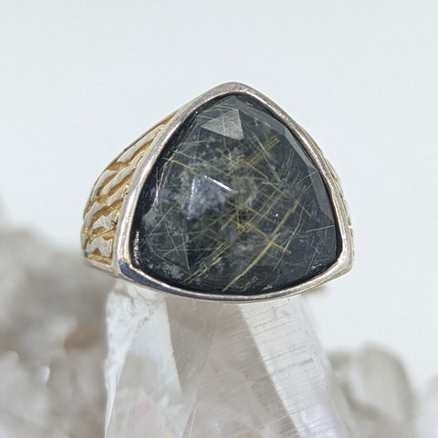 14K Yellow Gold and Sterling Silver Rutilated Quartz Ring