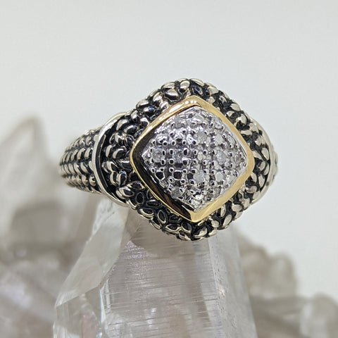14K Yellow Gold Sterling Silver Diamond Ring
