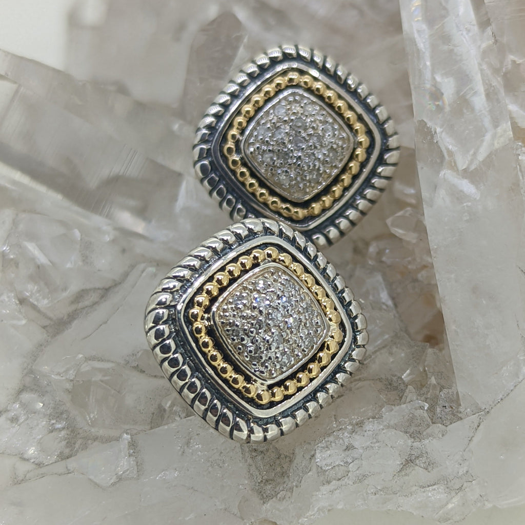 14K Yellow Damond Sterling Silver Diamond Earrings