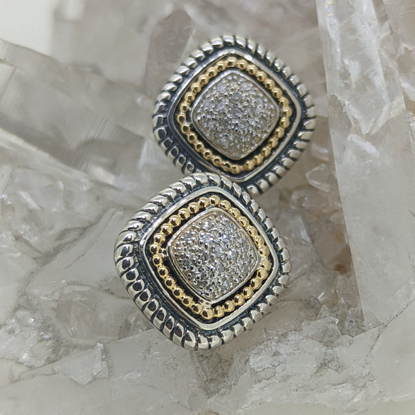 14K Yellow Damond Sterling Silver Diamond Earrings
