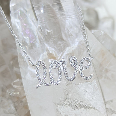 14K White Gold Diamond Love Necklace
