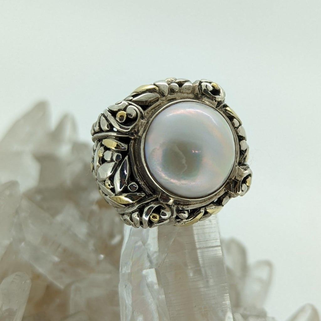 18K Yellow Gold and Sterling Silver Mabe Pearl Ring