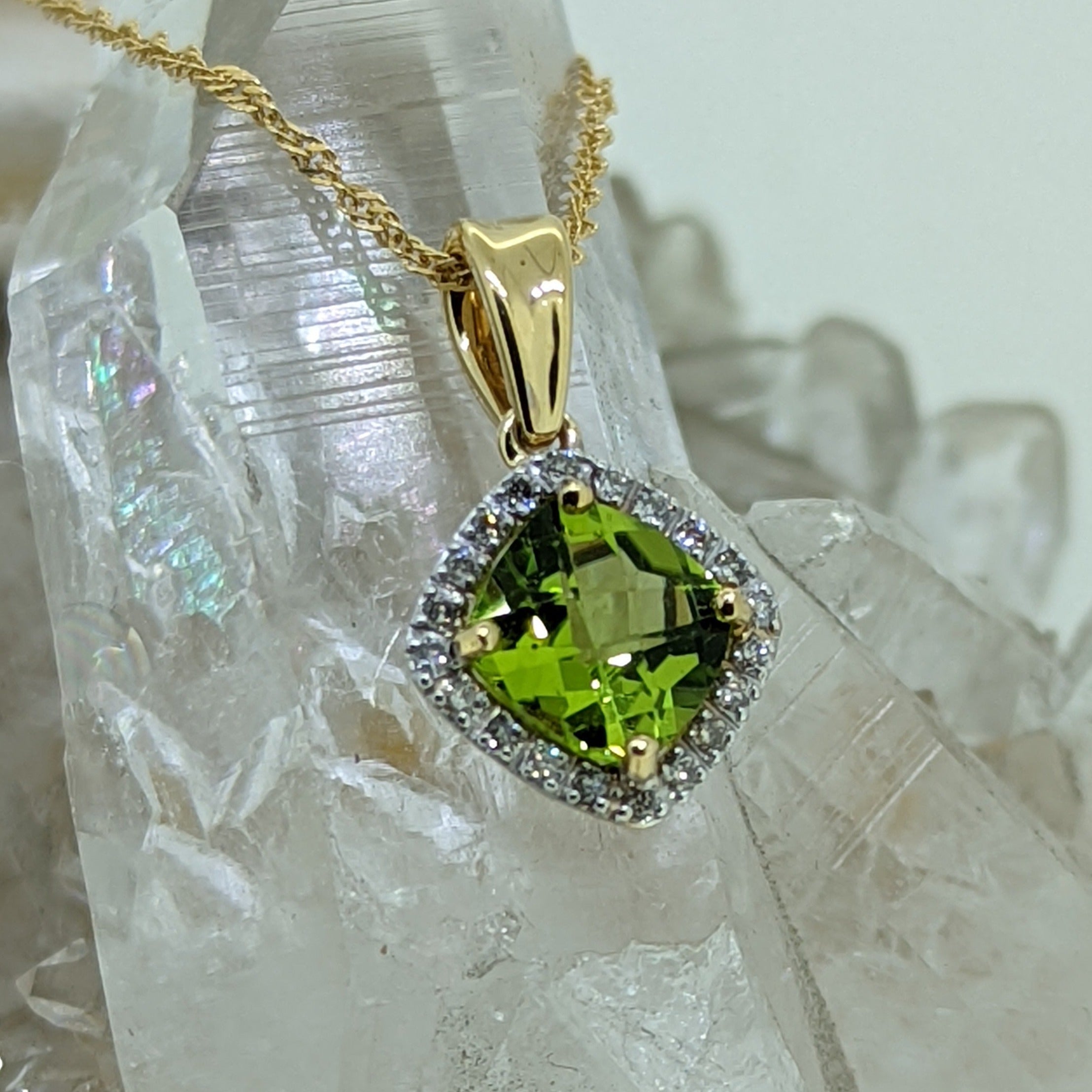 14K Yellow Gold Peridot and Diamond Necklace - Main Image