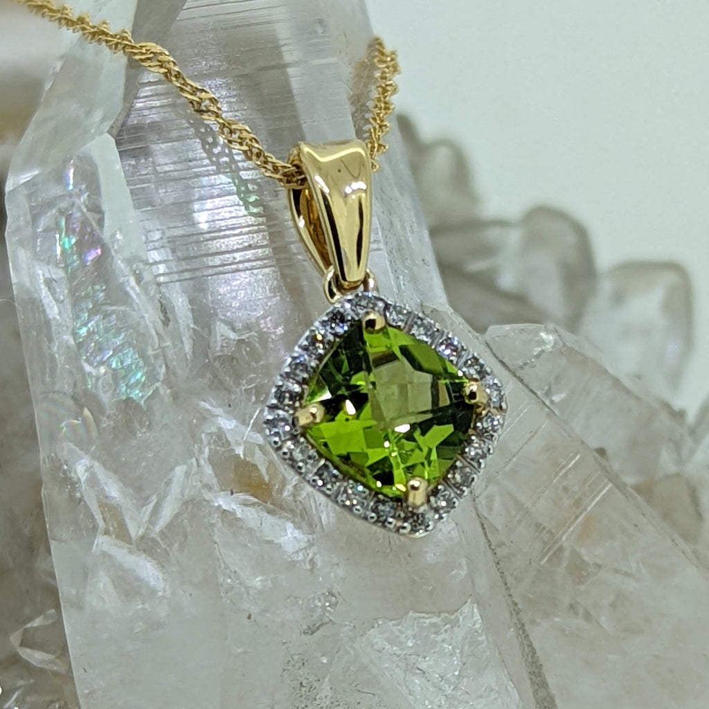 14K Yellow Gold Peridot and Diamond Necklace
