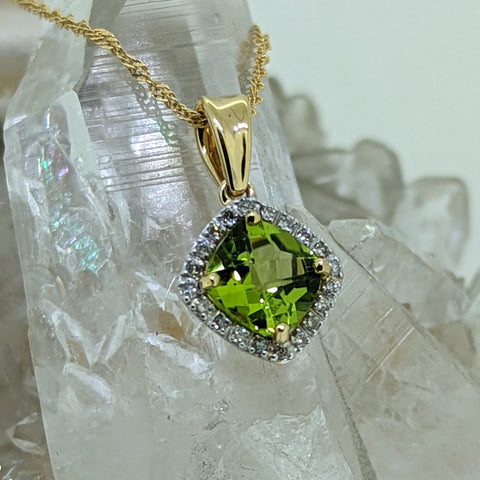 14K Yellow Gold Peridot and Diamond Necklace