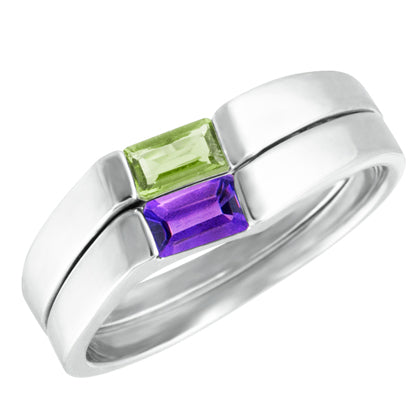 10k White Gold Stacking Birthstone Rings