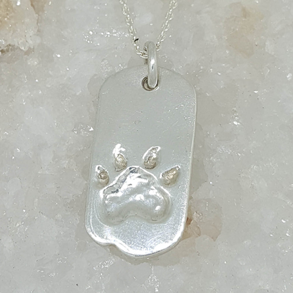 Sterling silver paw print necklace custom made by Ron Emanuel thegoldsmith
