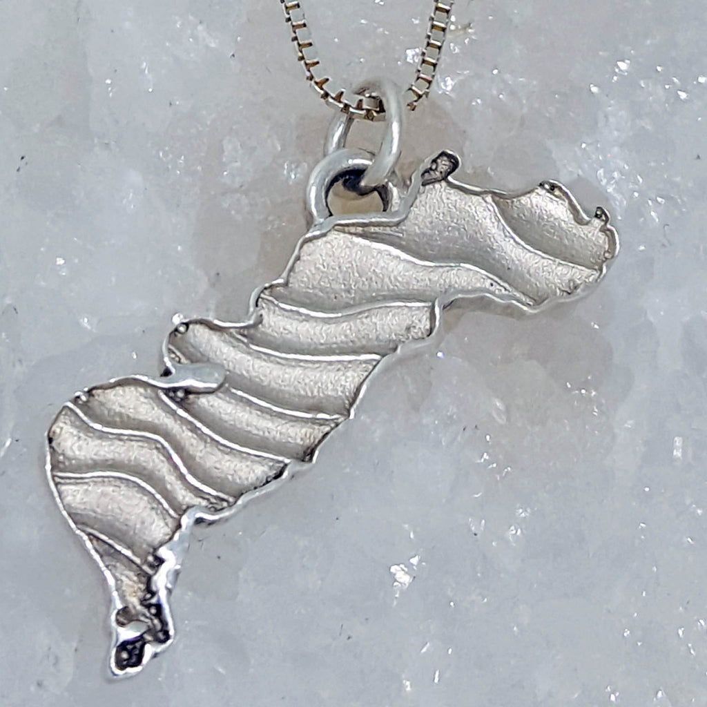 Custom Sterling Silver Lake Pendant, Bezel set with a .05ct. Diamond at Your Special Location