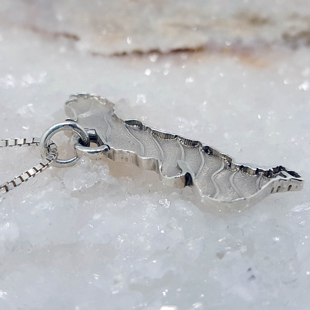 Custom Sterling Silver Lake Pendant, Bezel set with a .05ct. Diamond at Your Special Location